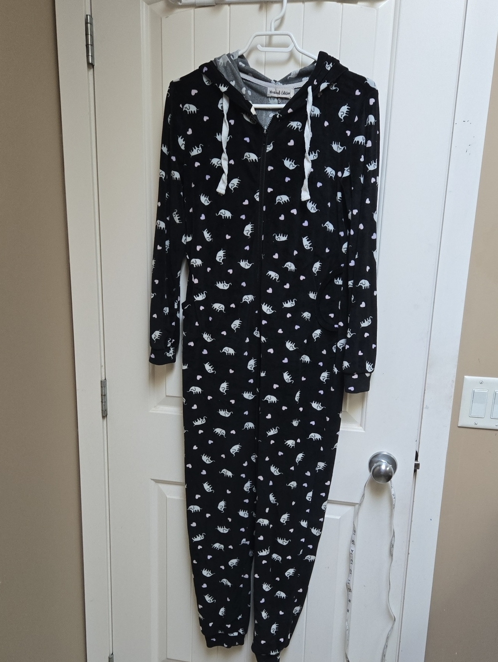 Weekend Edition Small Black Kids Hooded Elephants Print One-Piece Pajama